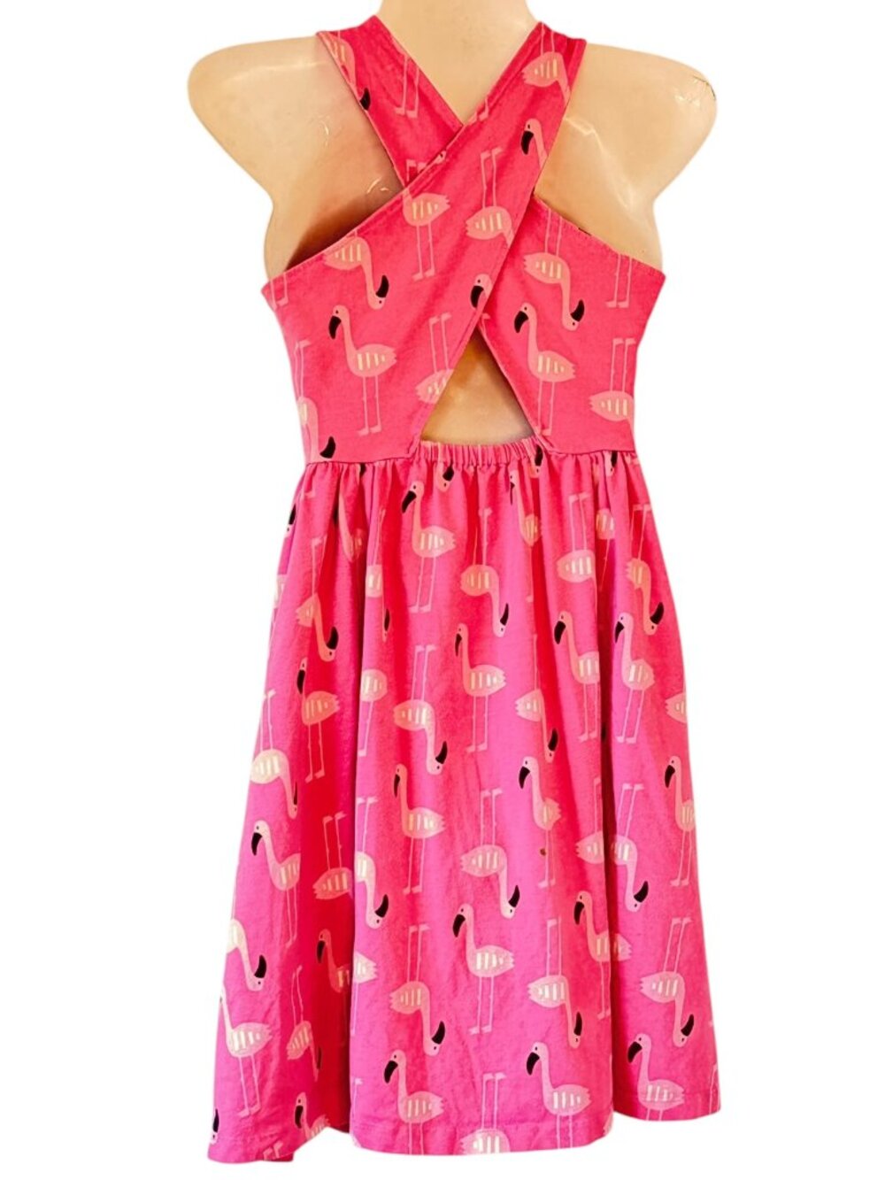Hanna Andersson Crossback Skater Dress with Pockets Pink Flamingo Print Size 10 - Picture 3 of 7